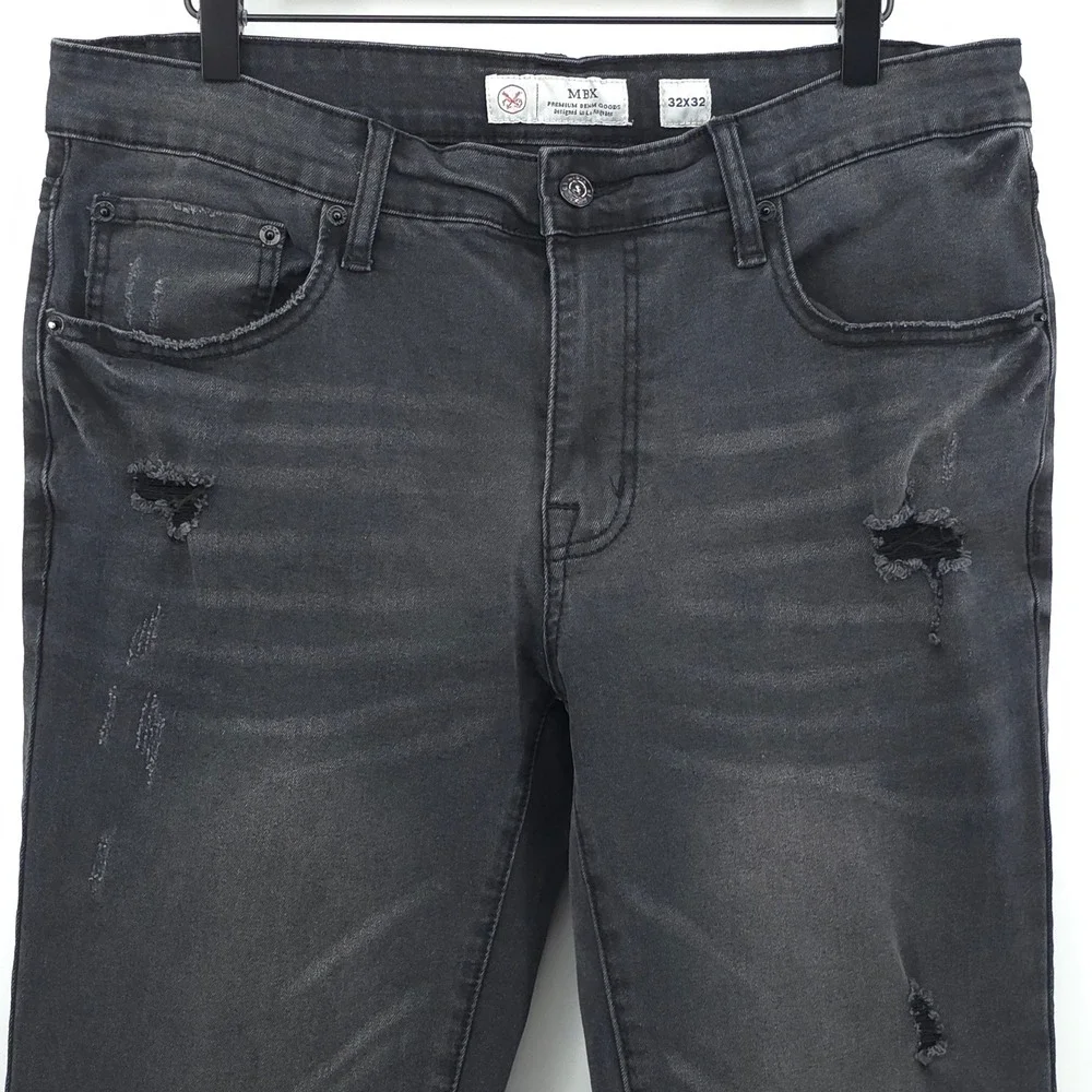 MBX Mens Jeans Slim Straight 32x32 Black Distressed Premium Denim Goods